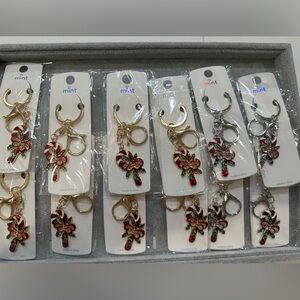 12 Items - 8 Gold-toned and 4 Silver-toned Candy Cane Key Chains/Bag Charms NIP